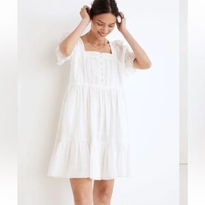 Puff-Sleeve Drawstring Mini Dress